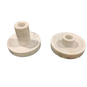 Threshold Studio Mcgee Set Of 2 White Marble Stone Tapered Candle Holders
